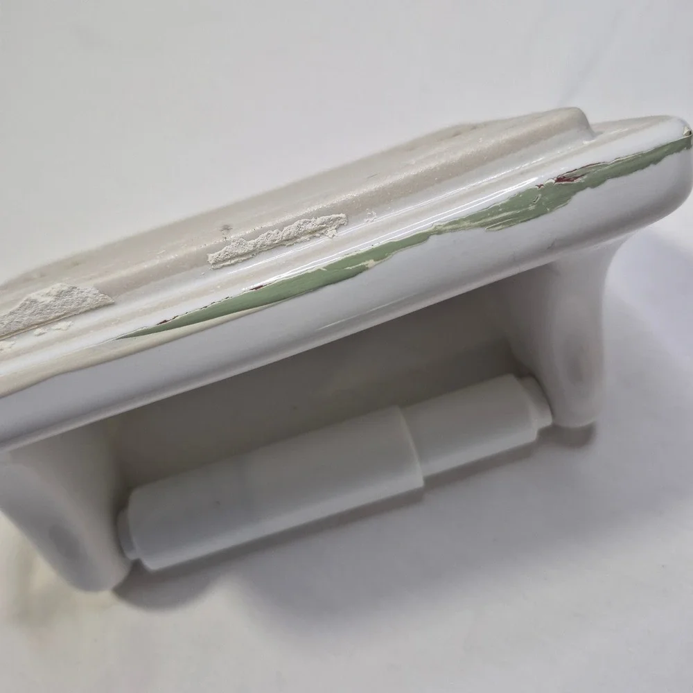 Vintage Ceramic Toilet Paper Holder White Recessed Mid Century Modern Bathroom